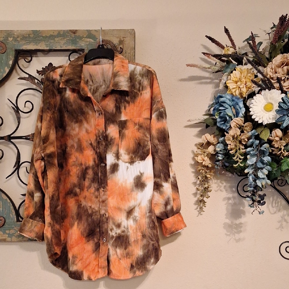 Women's Tie-Dye Shacket 8th in Orange and Brown. Excellent Condition Size Med